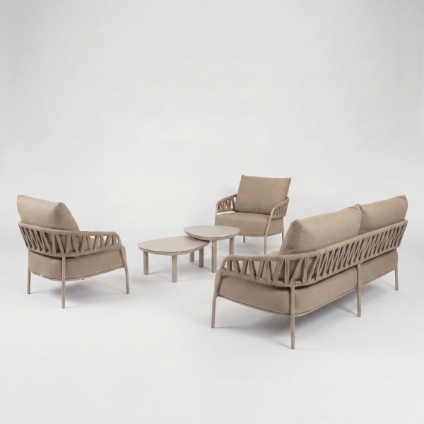 Conjunto lounge Calma Taste by 4 Seasons latte – ambiente exterior aluminio y rope taupe
