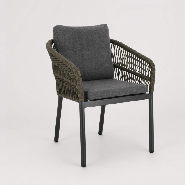 Silla VENINI con estructura de aluminio y cuerda trenzada vista lateral