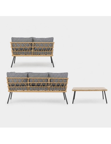 Conjunto de exterior PALM en Carbon Light con ratán Natural vista trasera