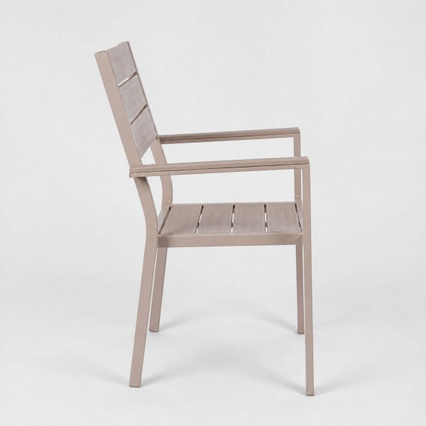 Silla de jardín ELARA para exterior efecto madera Terrazza Collection® vista lateral