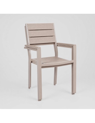Silla de jardín ELARA para exterior efecto madera Terrazza Collection® vista oblicua