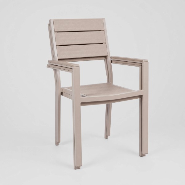 Silla de jardín ELARA para exterior efecto madera Terrazza Collection® vista oblicua