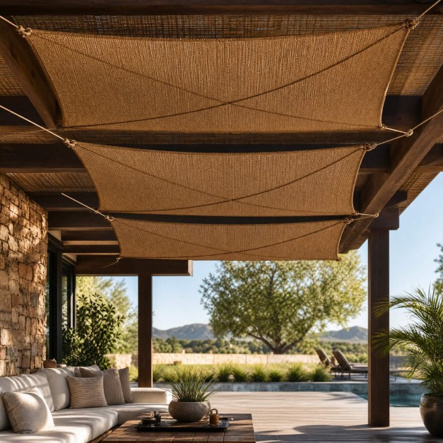 Lona de sombra- Fibra de coco natural- 3x3 metros- La Scourtinerie®- Exterior