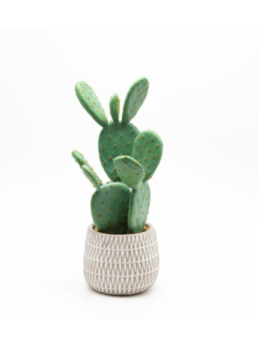 Cactus artificial realista con maceta decorada 38 cm.