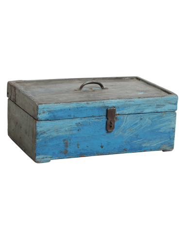 RAW MATERIALS® Antigua caja de caudales en madera pintada de azul